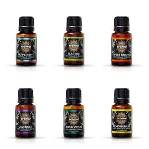 Set of 6 Aromar Essential Oils - Lavender, Eucalyptus, Orange, Peppermint & More